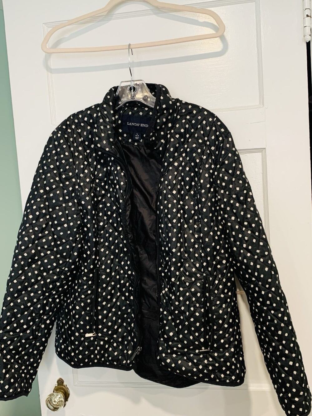 Lands' End Quilted Packable Puffer Jacket Women’s Large Polka Dot Primaloft